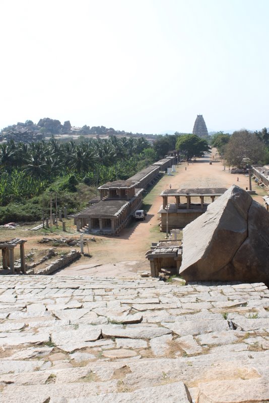 Hampi main bazaar seen from the eastern end.